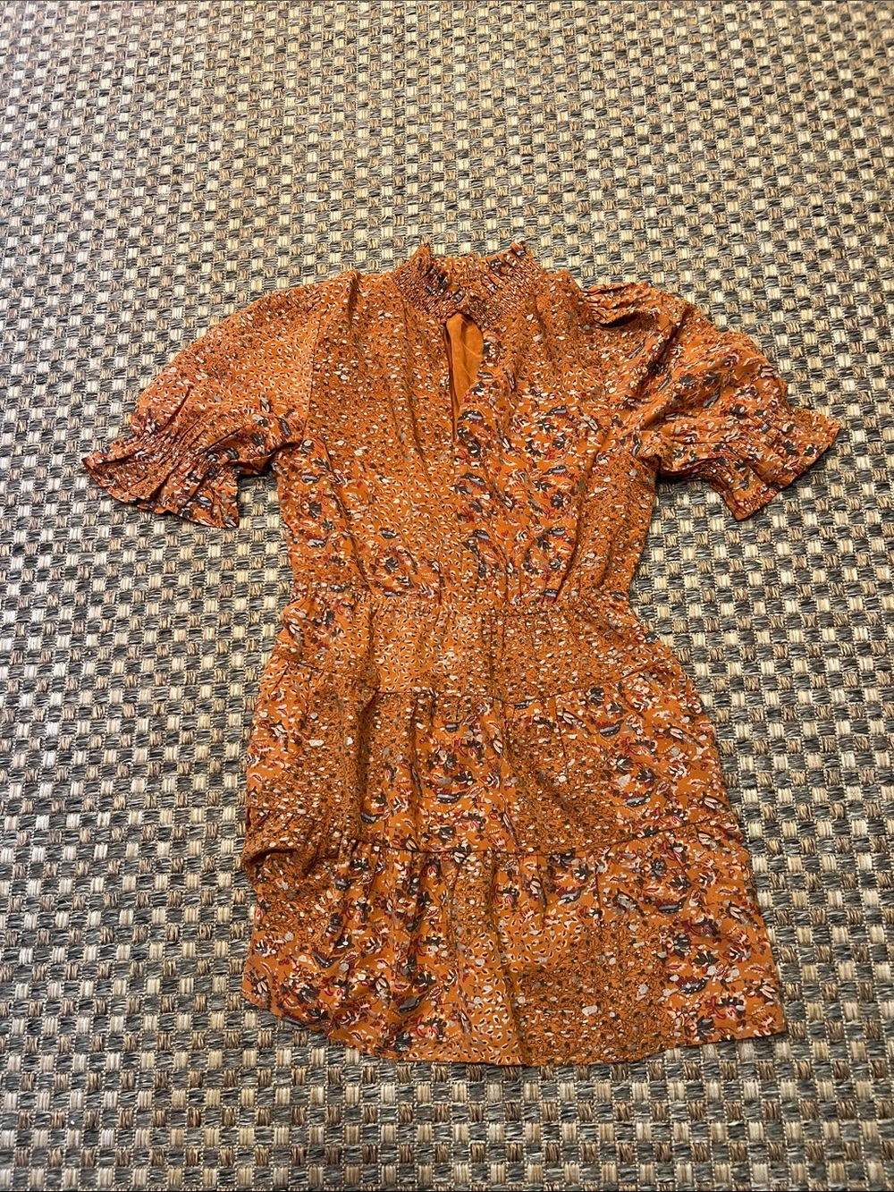Rust fall Floral Tiered Short Dress large